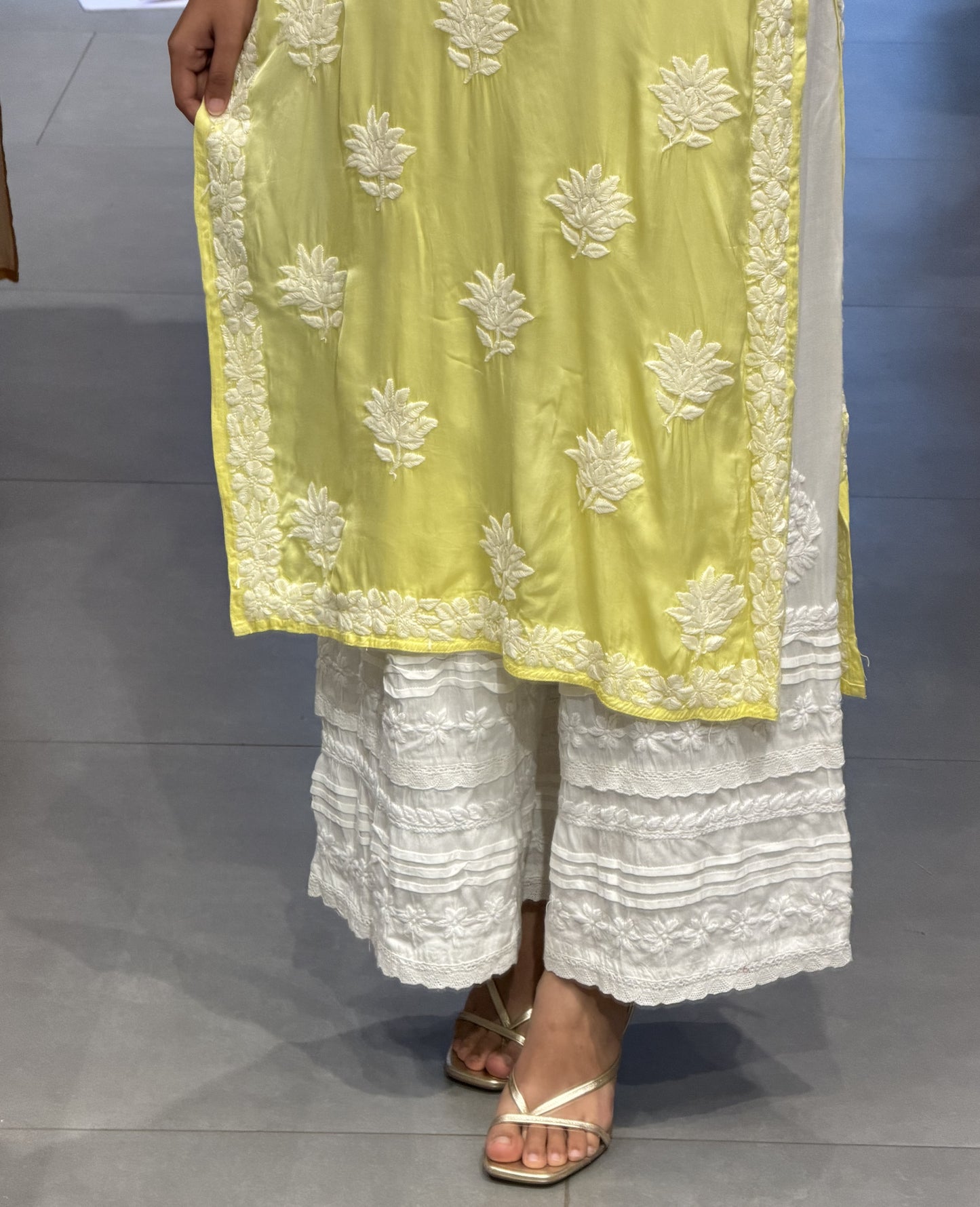 Lemon Chikankari Silk Kurta Set
