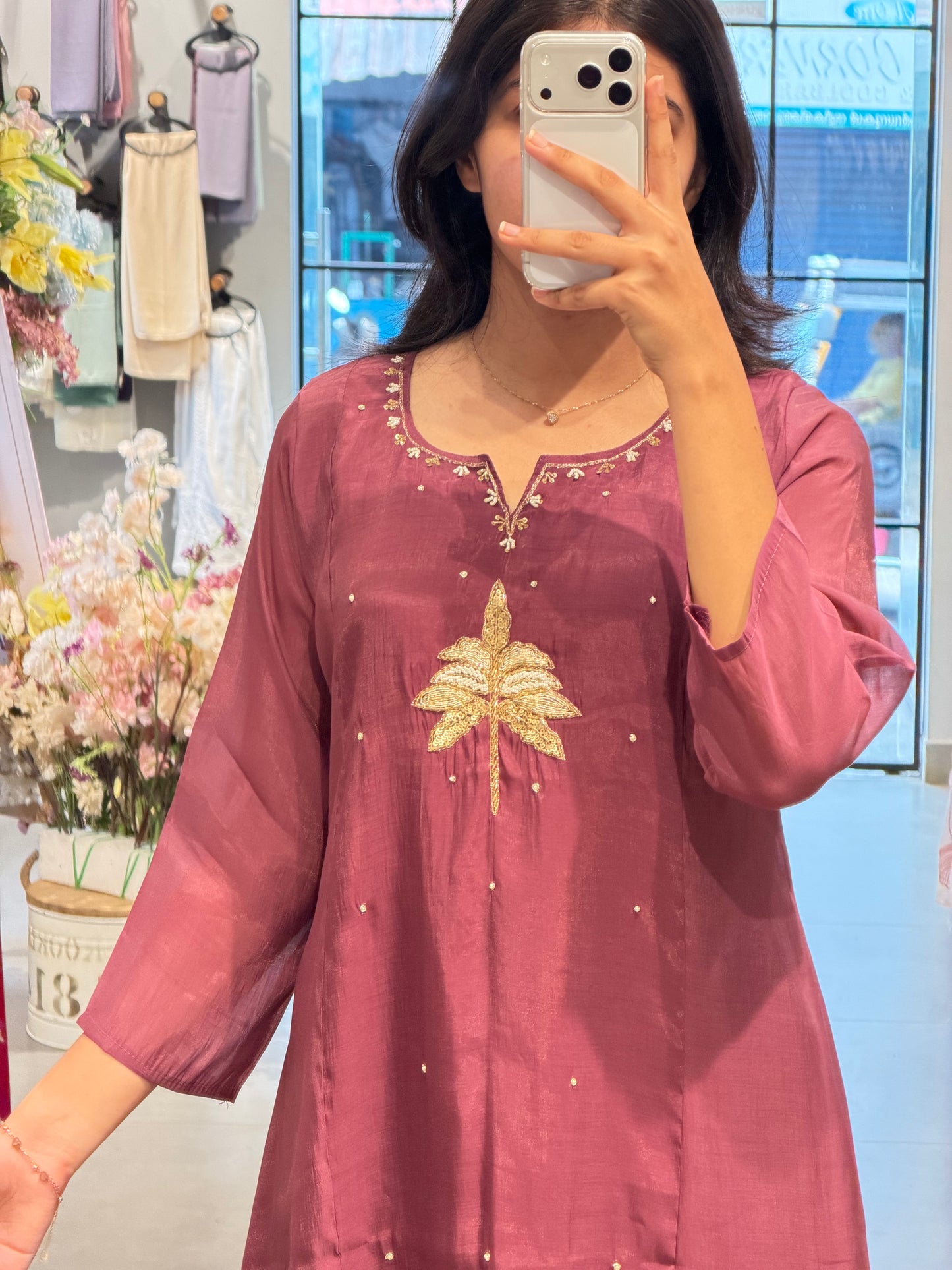 Royal Mauve Chanderi Embroidered Set