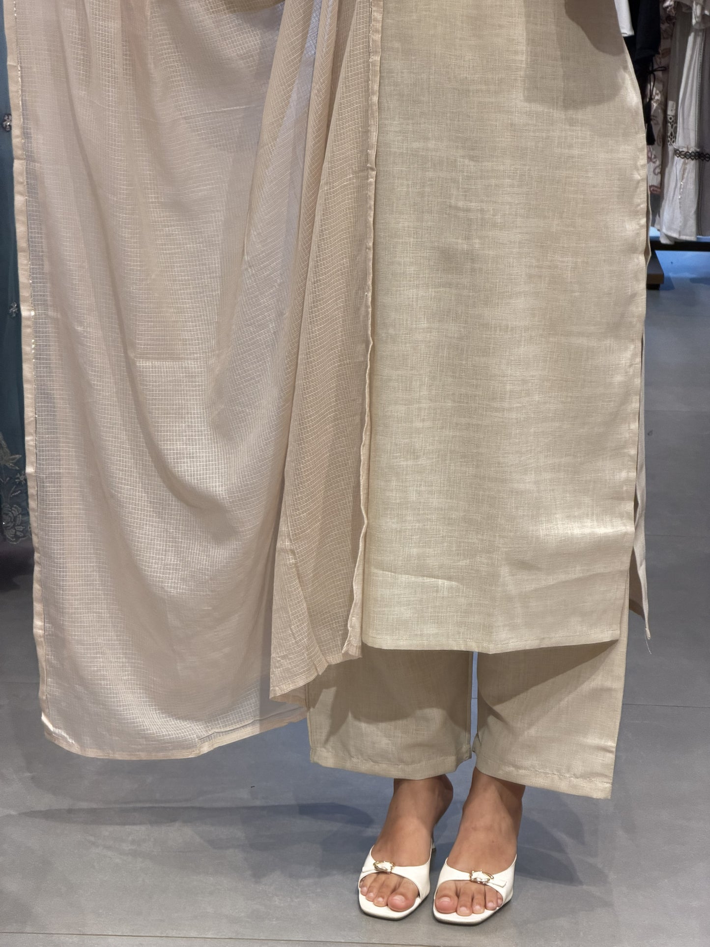 Elegant Ivory Linen Semi-Party Wear Suit Set