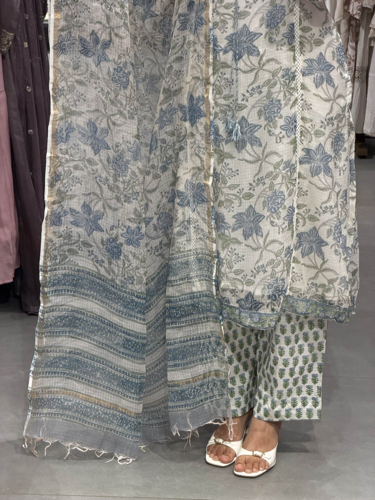 Blue Floral Kotta Silk Semi-Party Wear