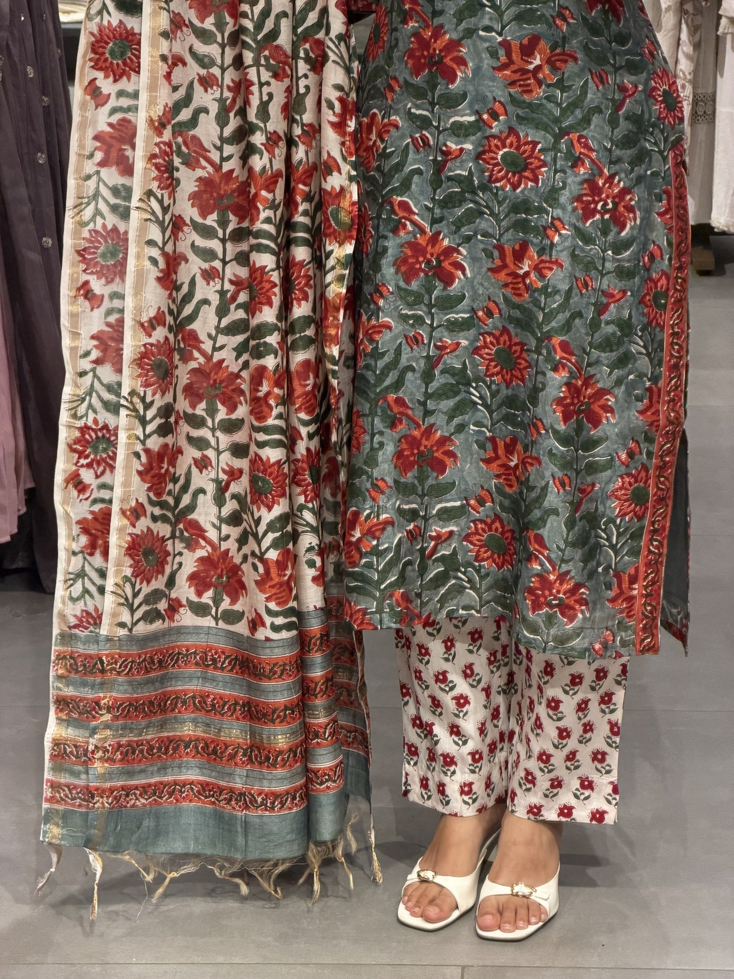 Floral Grace Tussar Silk Suit Set