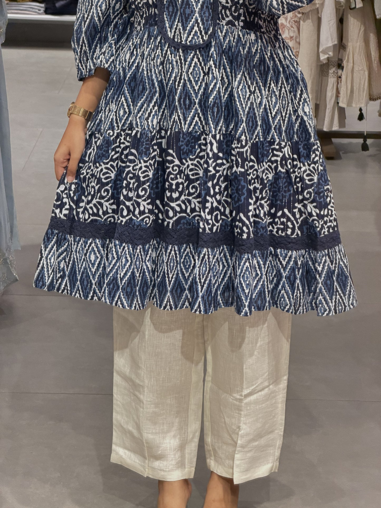 Blue Printed Cotton Designer Top