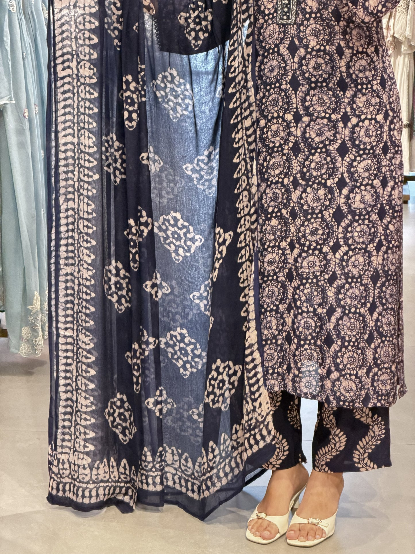 Ink Blue Printed Soft Cotton Suit Set with Dupatta