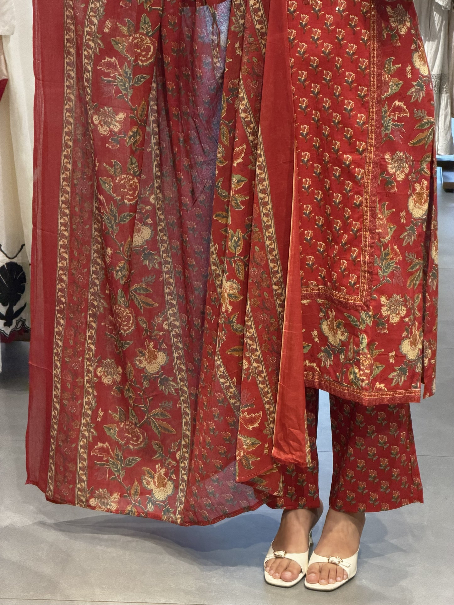 Red Floral Cotton Suit Set