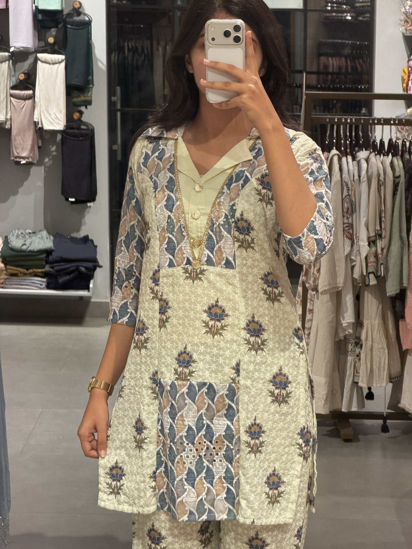 Light Sage green & Dusty Blue Chanderi Silk Co-ord Set
