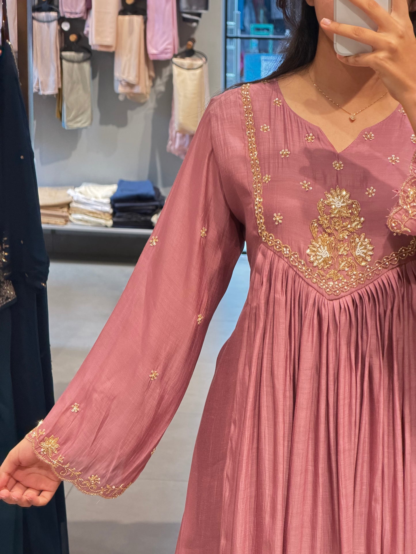 Rose Pink Mul Chanderi Anarkali Set