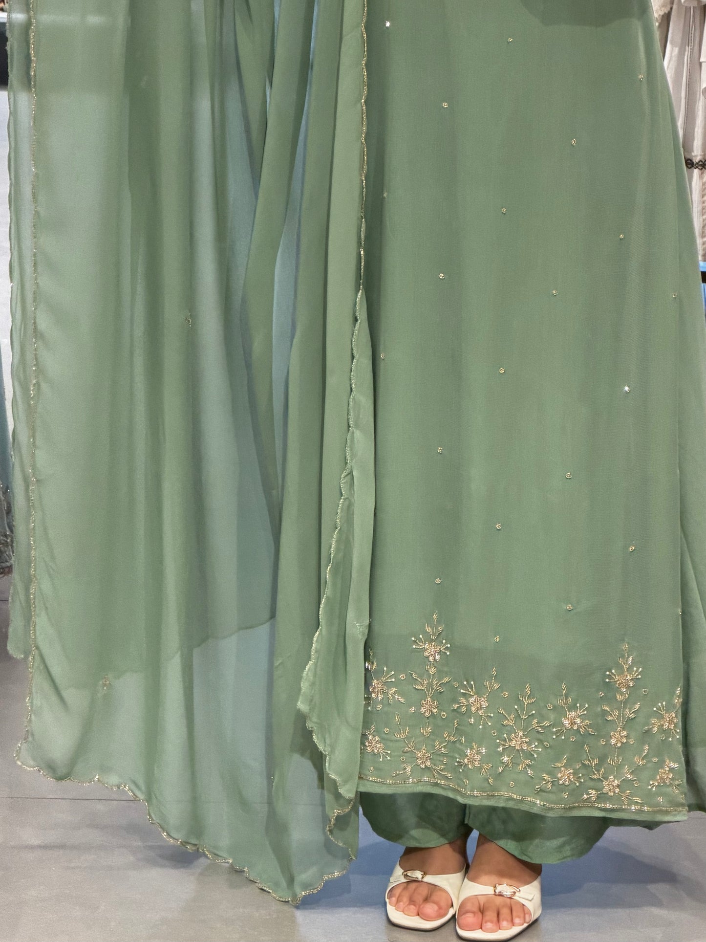Pastel Green Embroidered Chiffon Anarkali set
