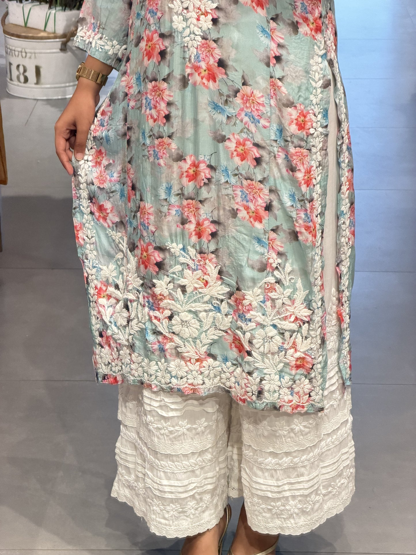 Pastel Aqua Blue Chikankari Modal Silk Top