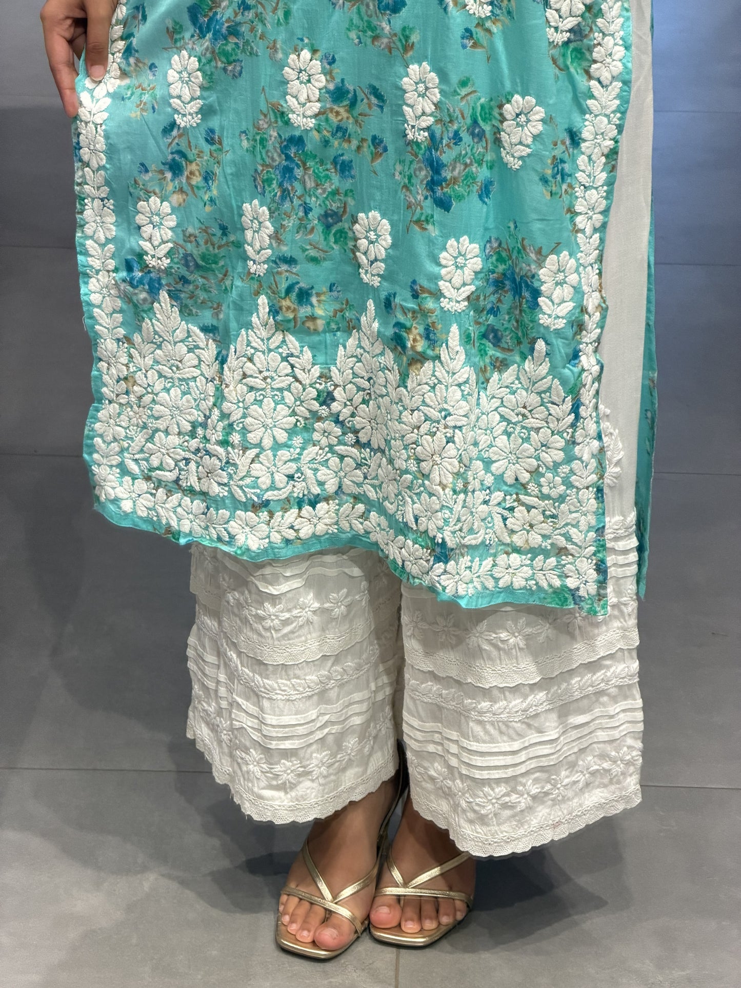 Aqua Blue Mul Cotton Chikankari Kurta