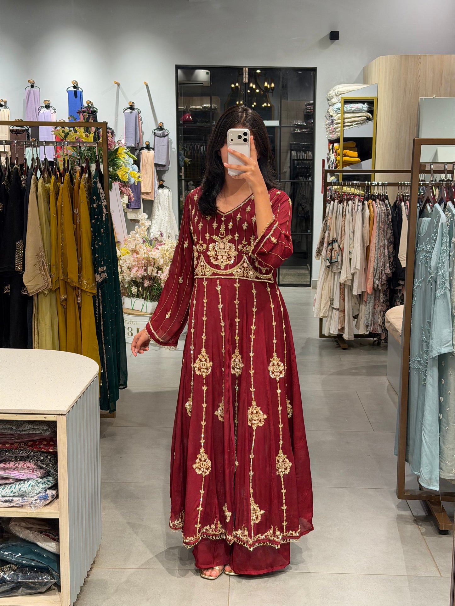 Royal Wine Chinnon Silk Anarkali Set