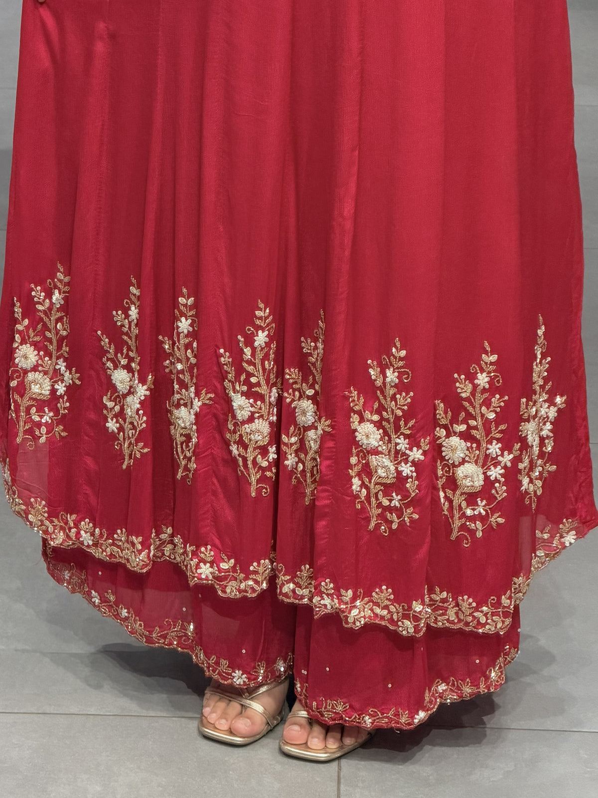 Stone Work Chinnon Silk Anarkali Set