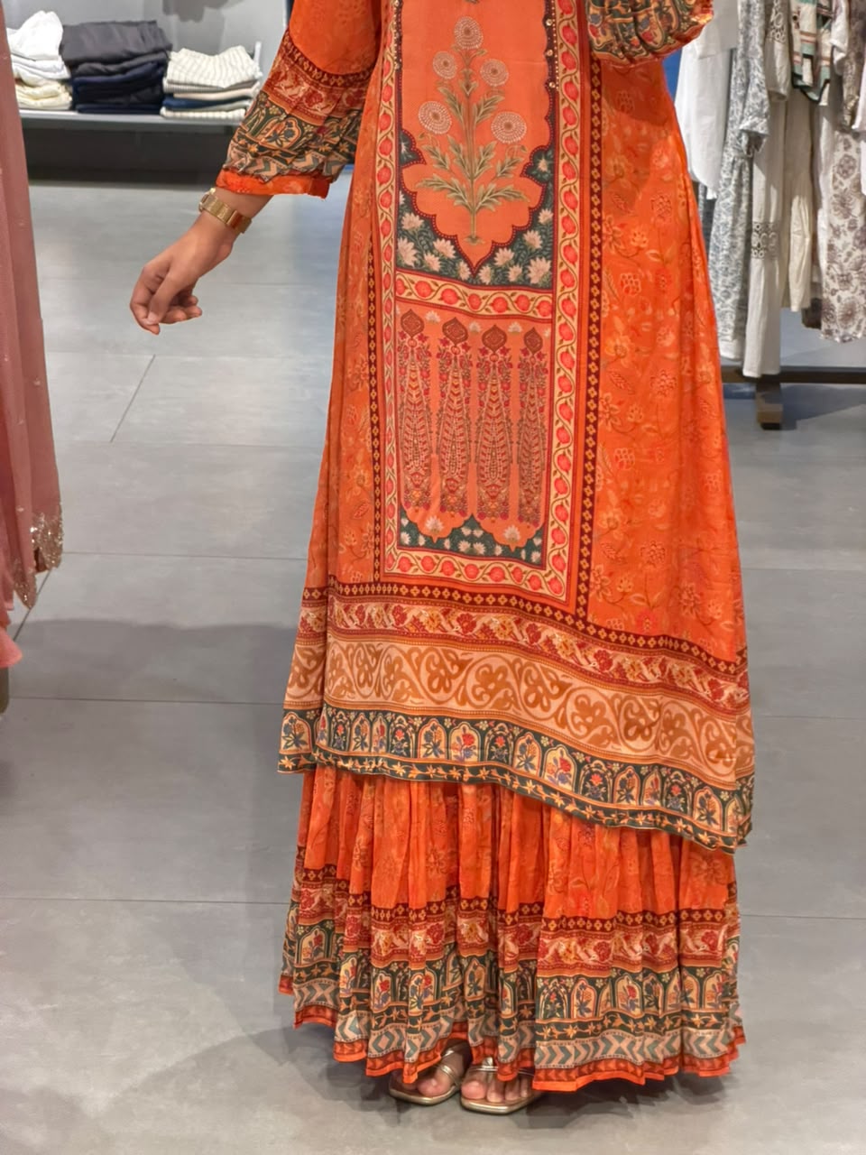 Elegant chinnon silk vibrant orange Gown
