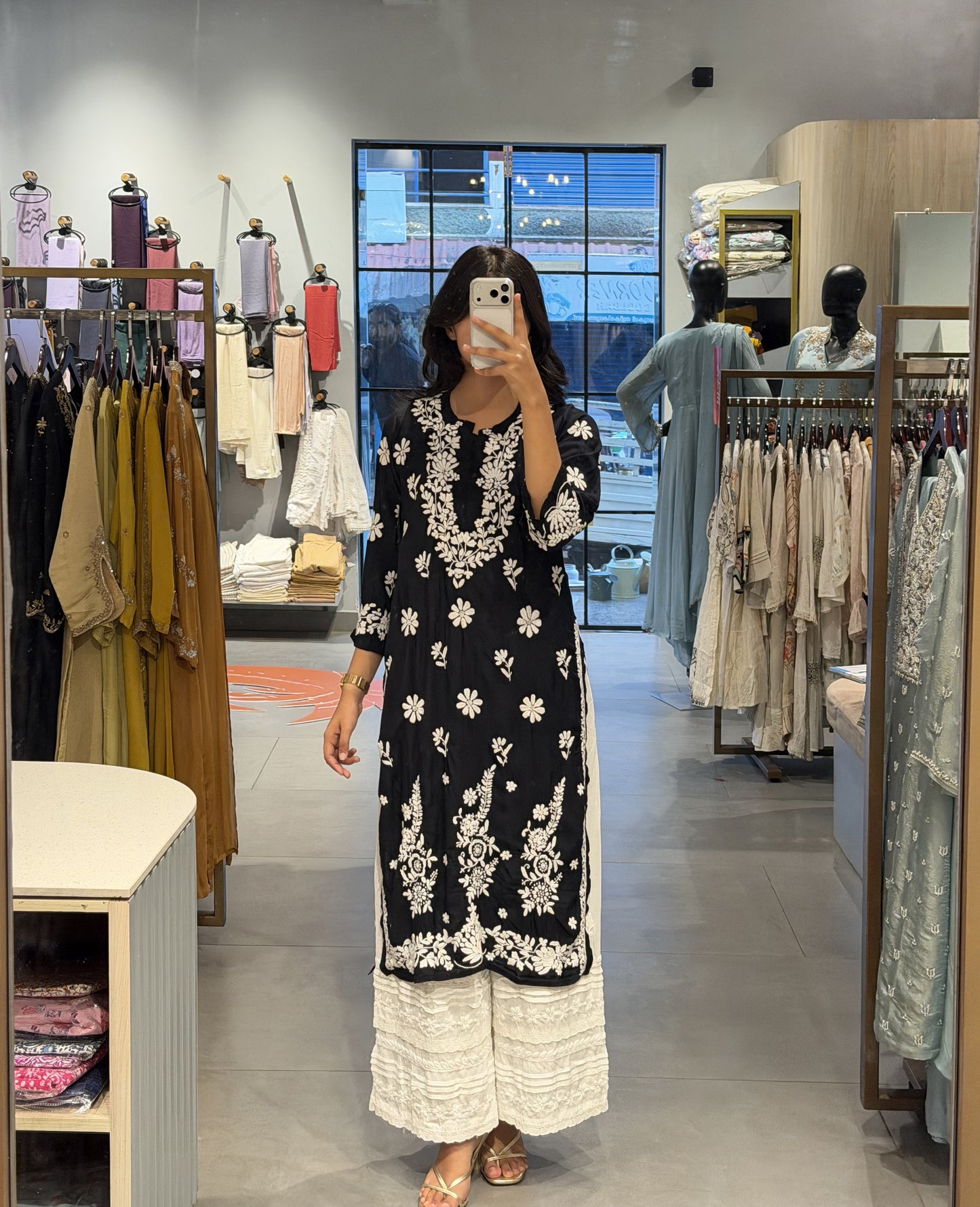 Black Chikankari Modal-Silk Co-ord Set