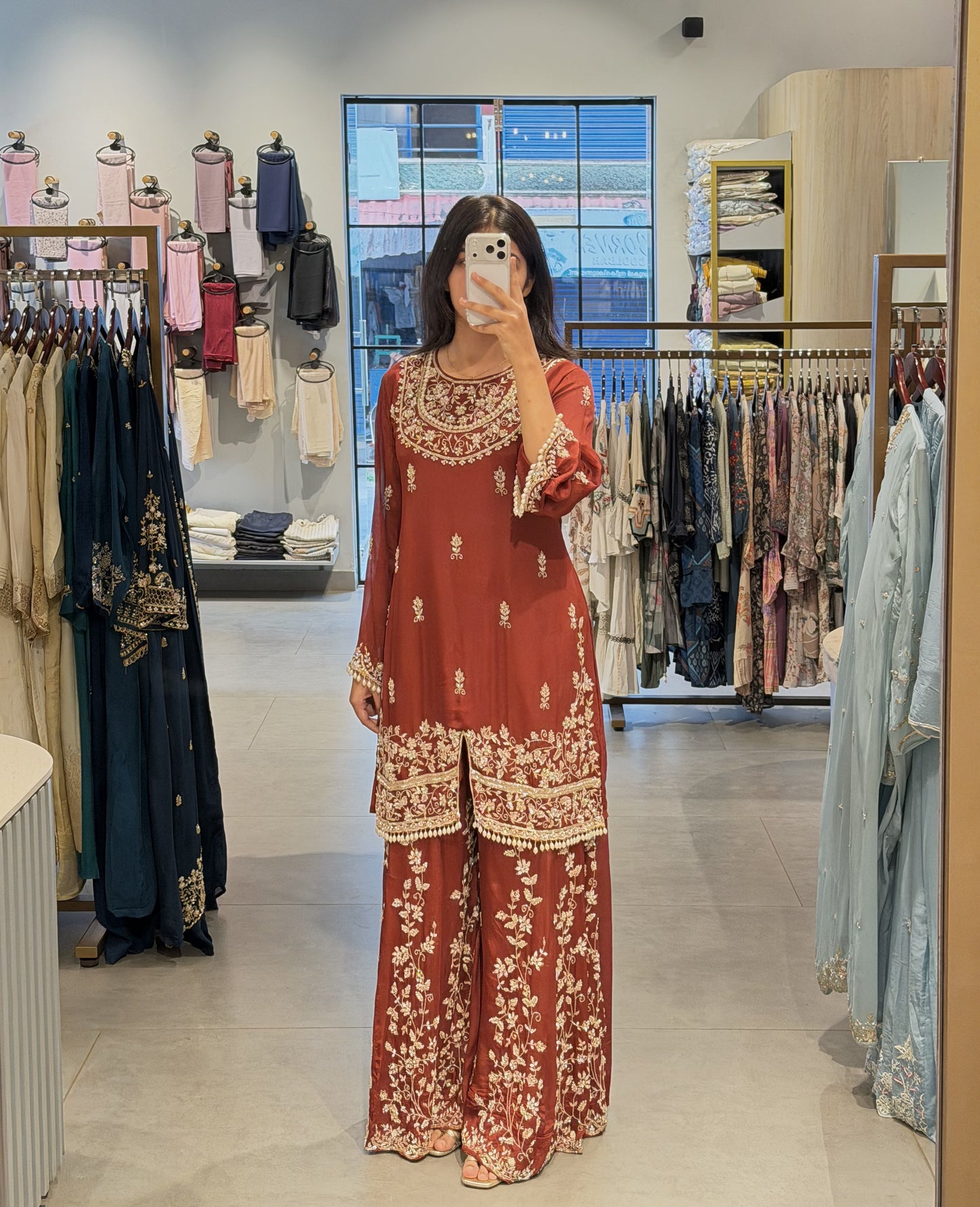 Chinnon Silk Pearl Work Sharara Set with Dupatta