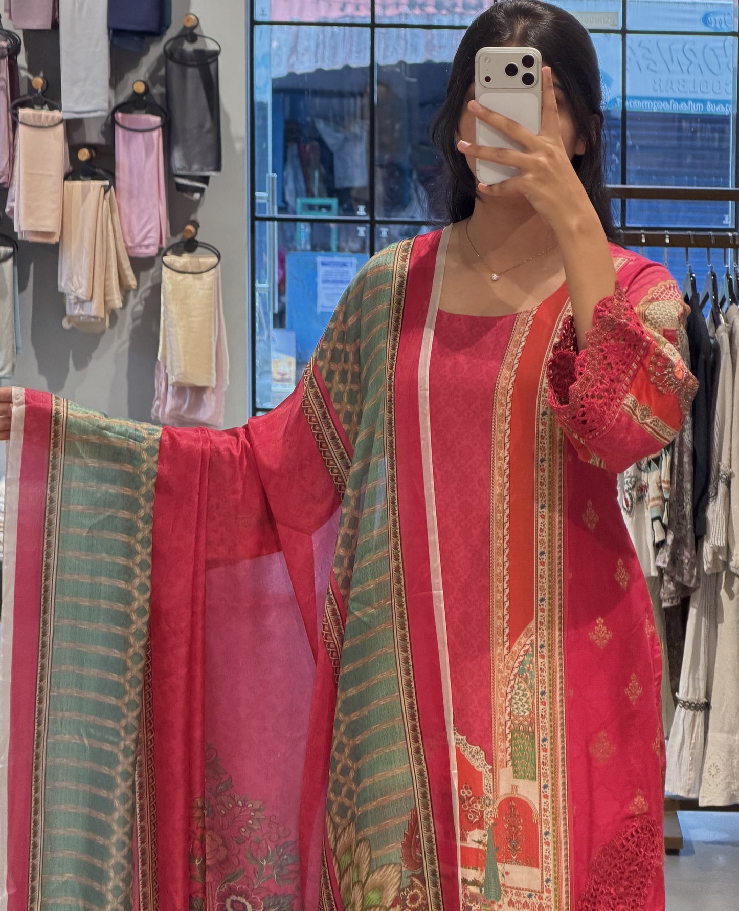Rani Pink Grape-Silk Suit with Pure-Silk Dupatta
