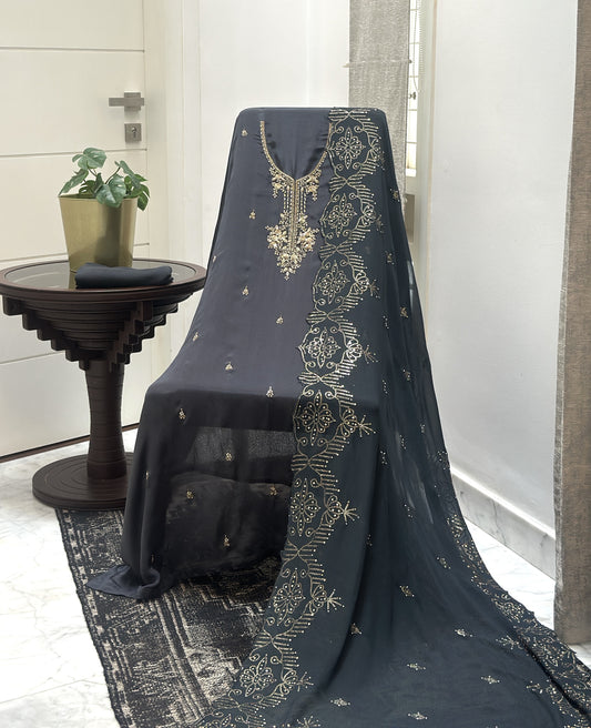 Charcoal Organza Unstitched Suit Material