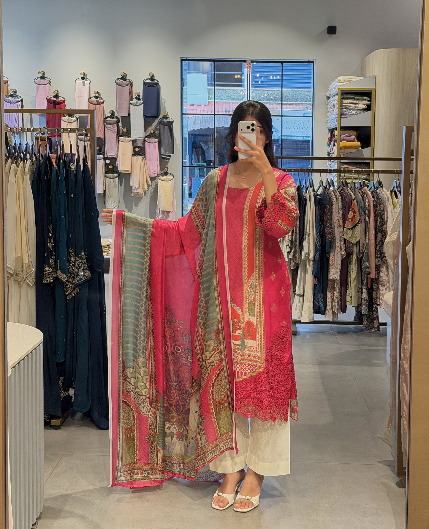 Rani Pink Grape-Silk Suit with Pure-Silk Dupatta
