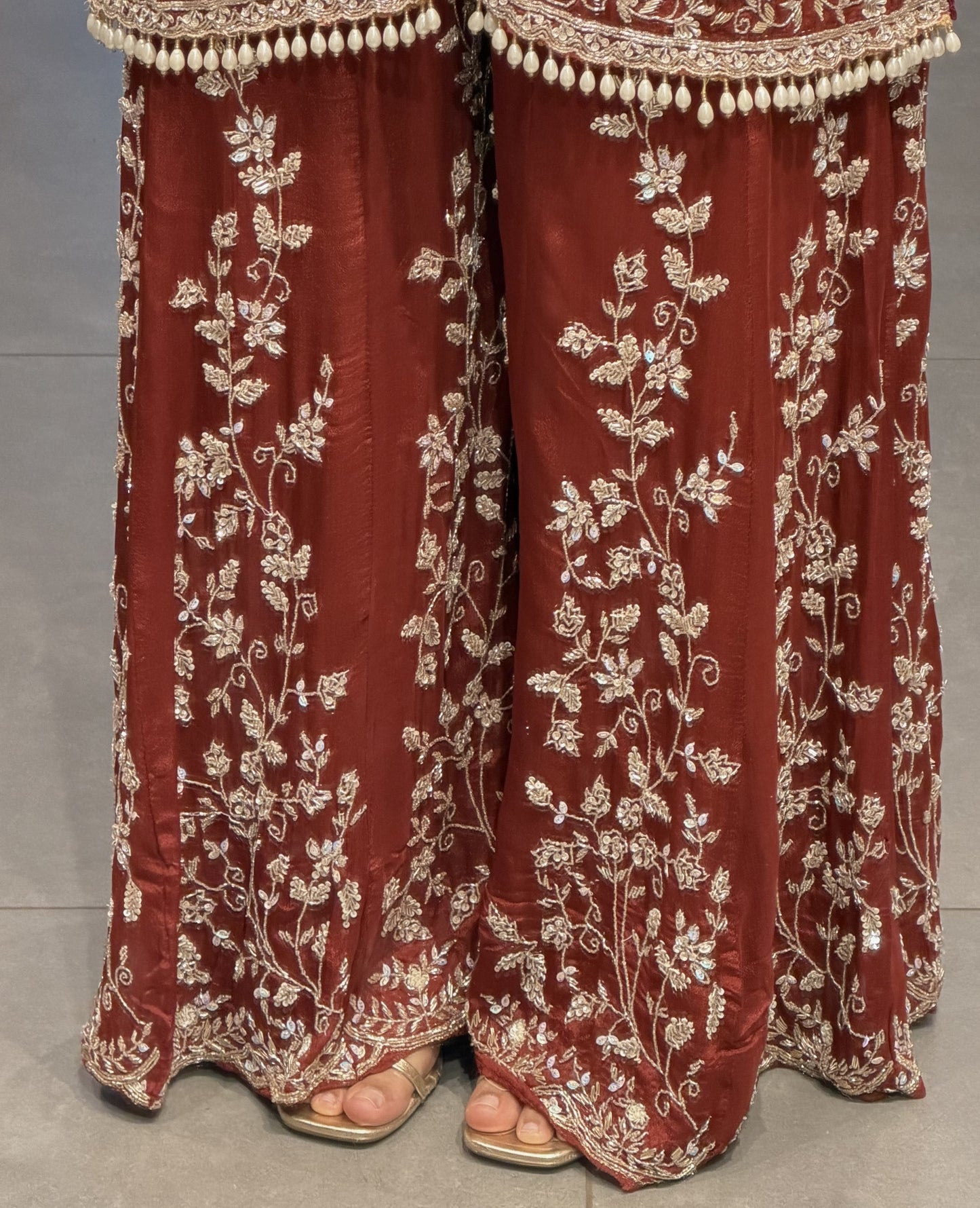 Chinnon Silk Pearl Work Sharara Set with Dupatta