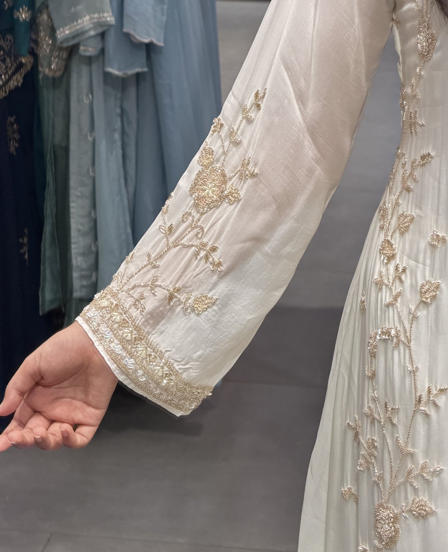 White & Navy Organza Anarkali