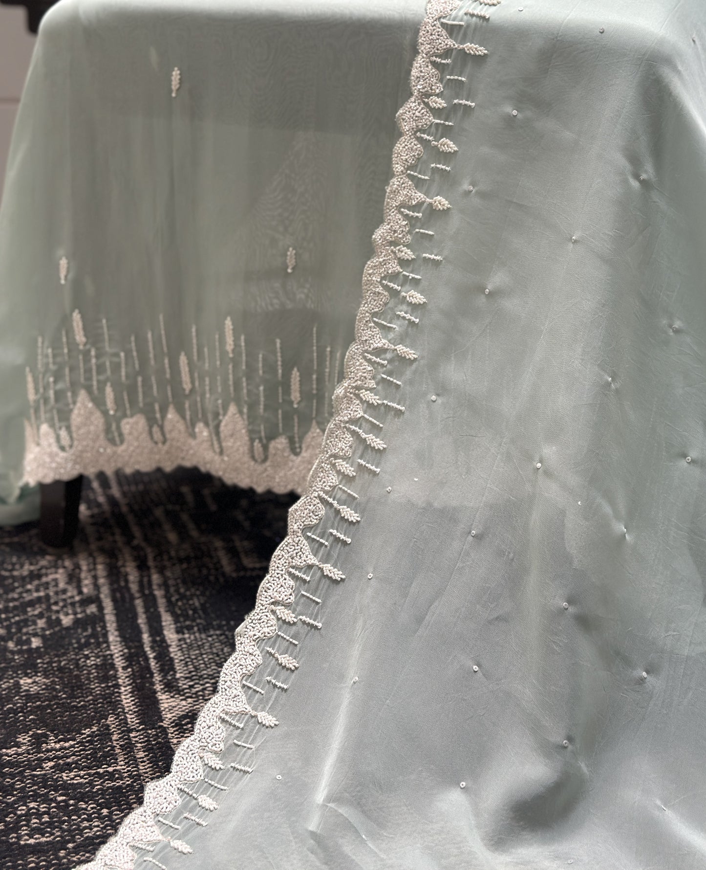 Sage Organza Unstitched Suit Material with Santon Pant