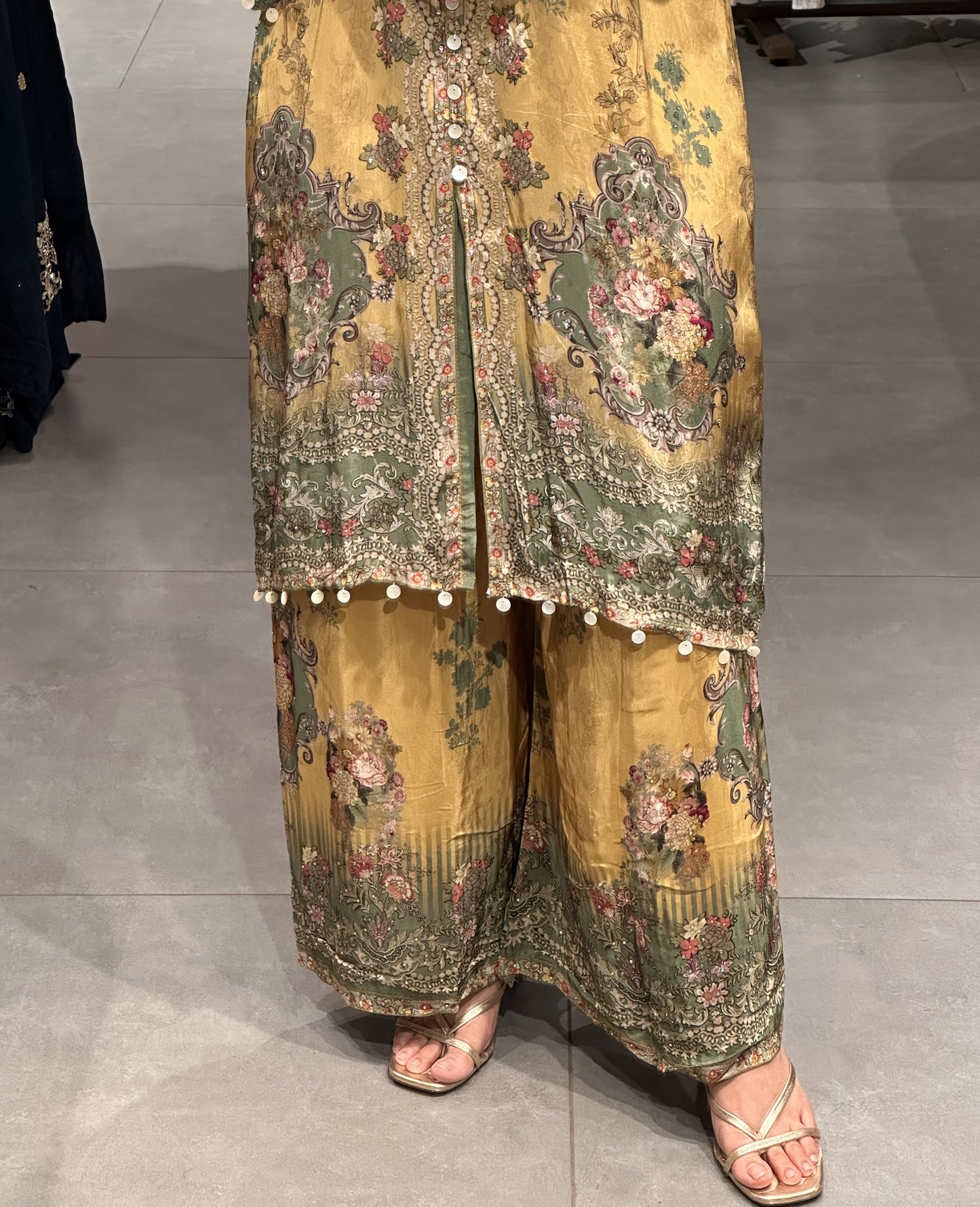 Mustard Floral Crape Silk Co-ord Set