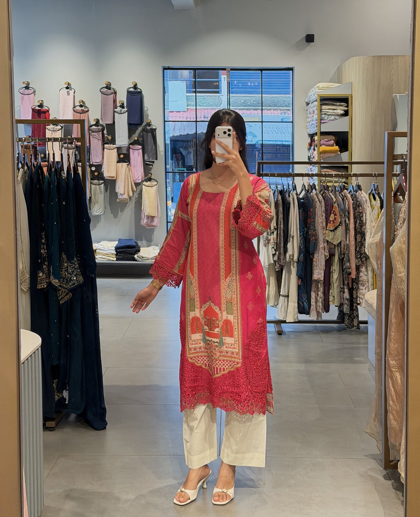 Rani Pink Grape-Silk Suit with Pure-Silk Dupatta