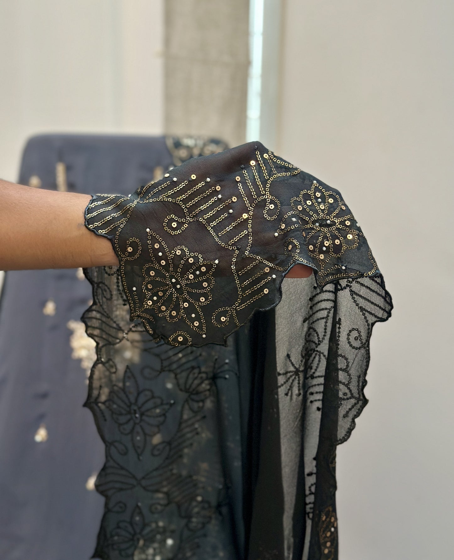 Charcoal Organza Unstitched Suit Material