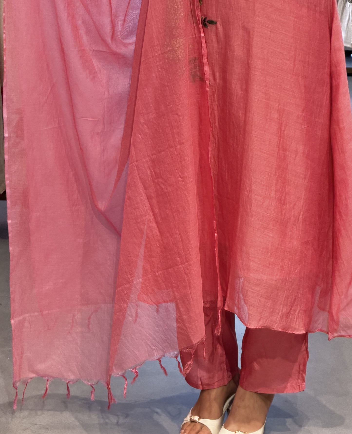 Coral Chanderi Suit Set with Zardosi Bloom