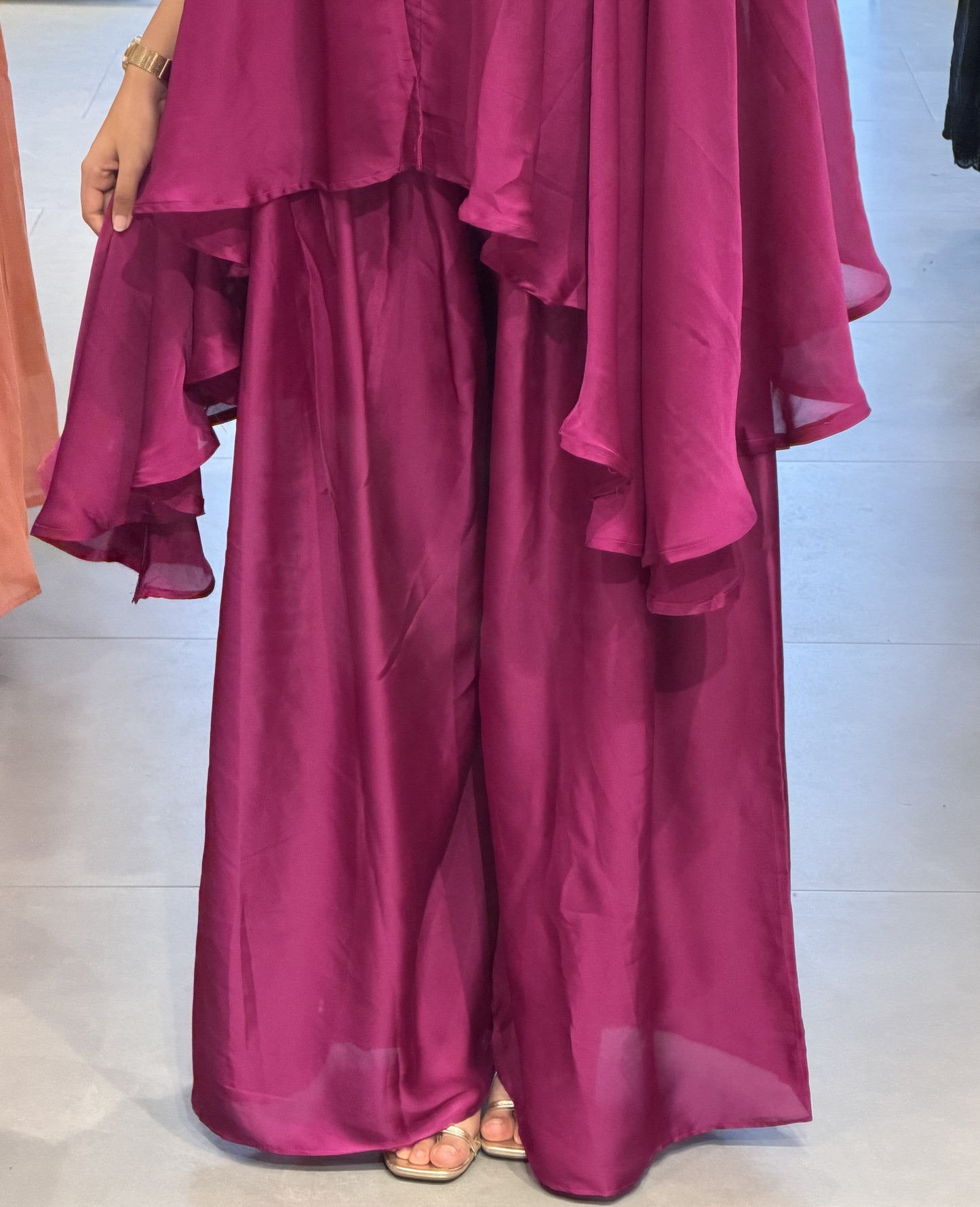 Magenta Embroidered Upada Silk Kaftan Set