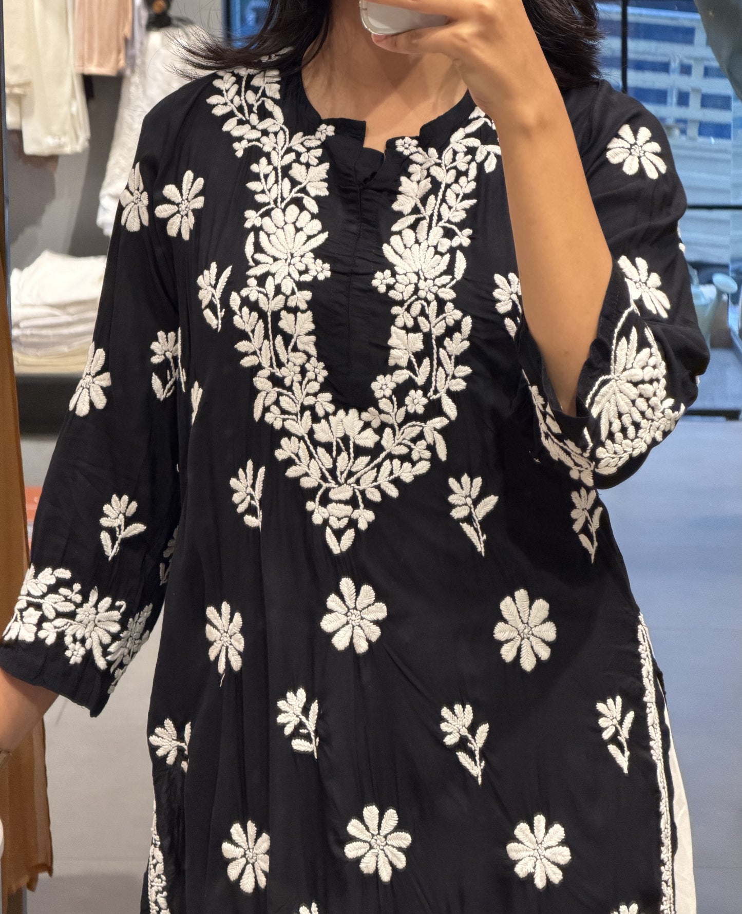 Black Chikankari Modal-Silk Co-ord Set