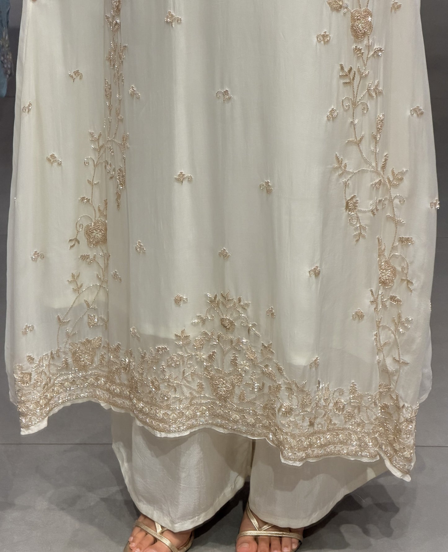 White & Navy Organza Anarkali