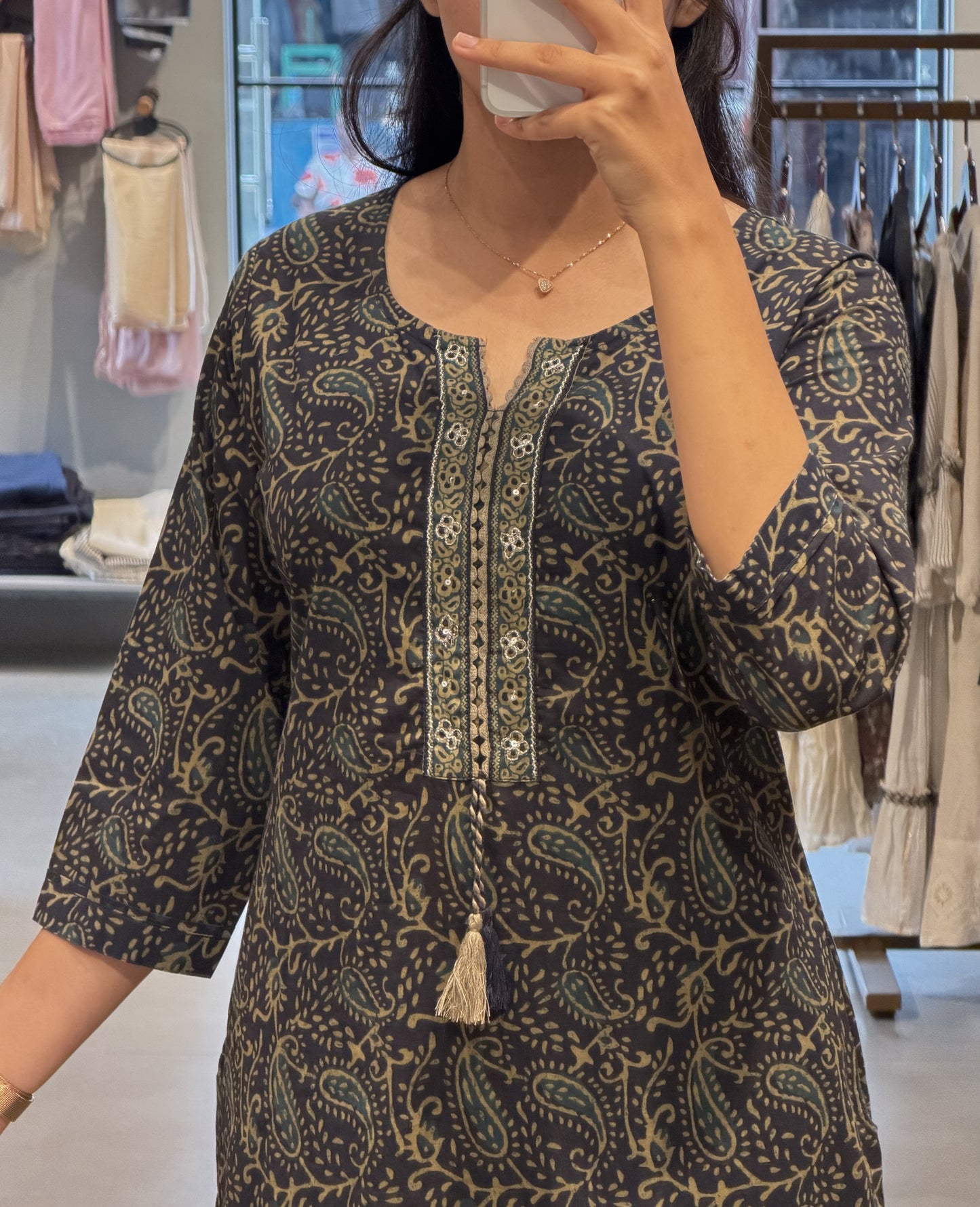 Forest-Green Block-Print Cotton Kurta Set
