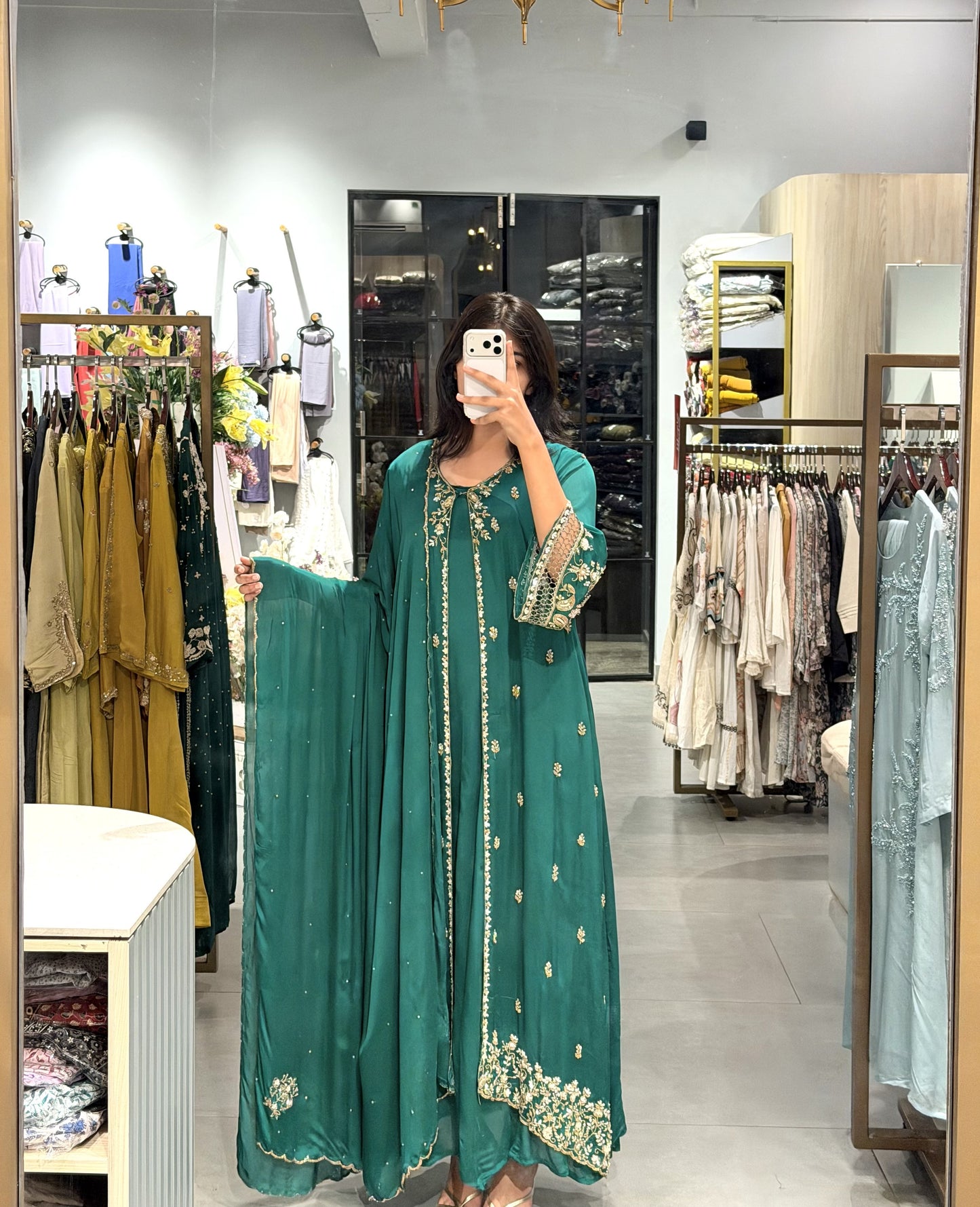 Jewel-Tone Organza Anarkali