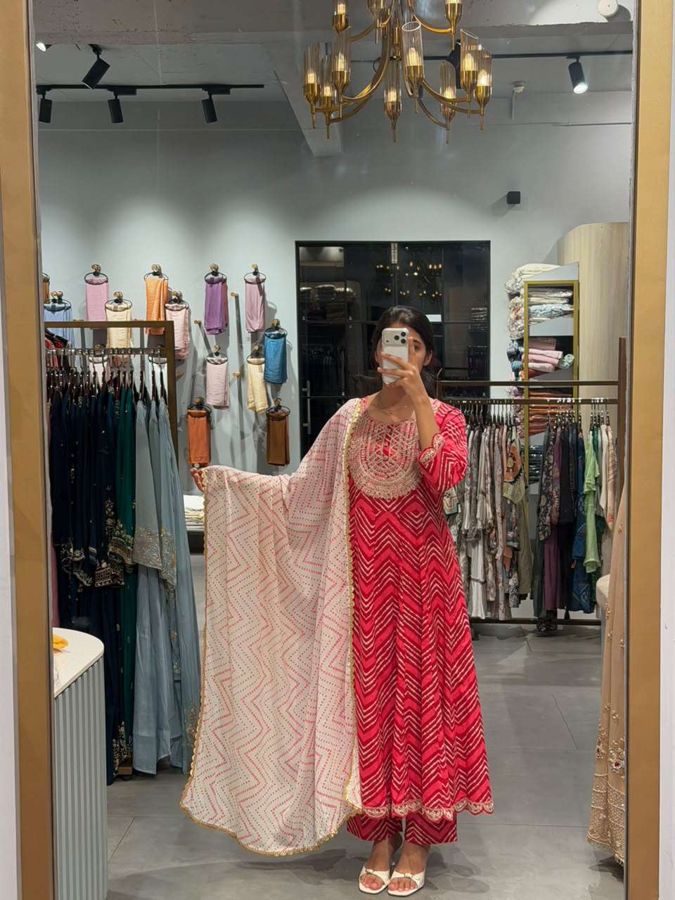 RED PRINT COTTON KURTA SET