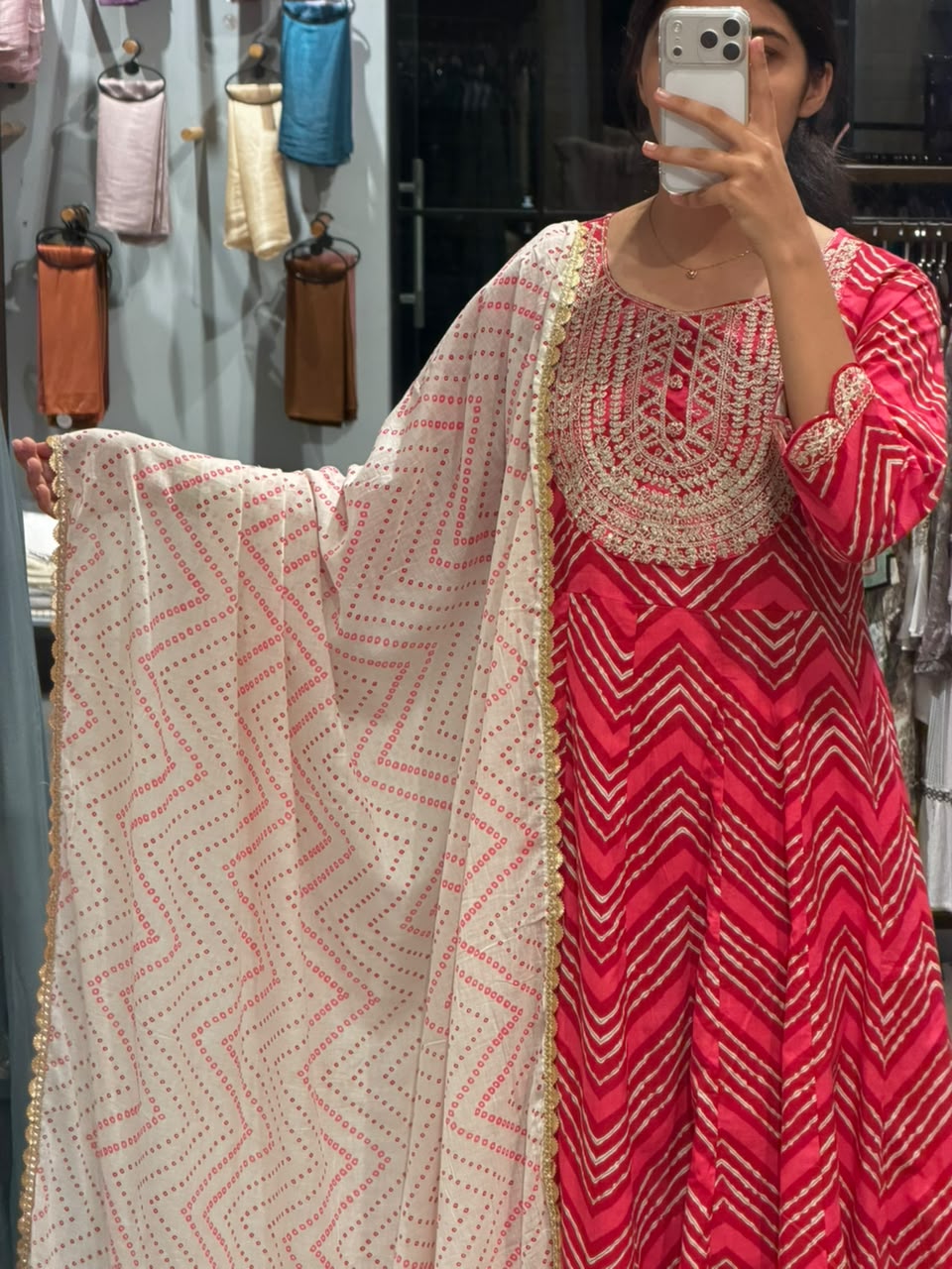 RED PRINT COTTON KURTA SET