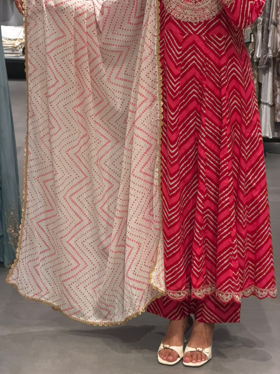 RED PRINT COTTON KURTA SET