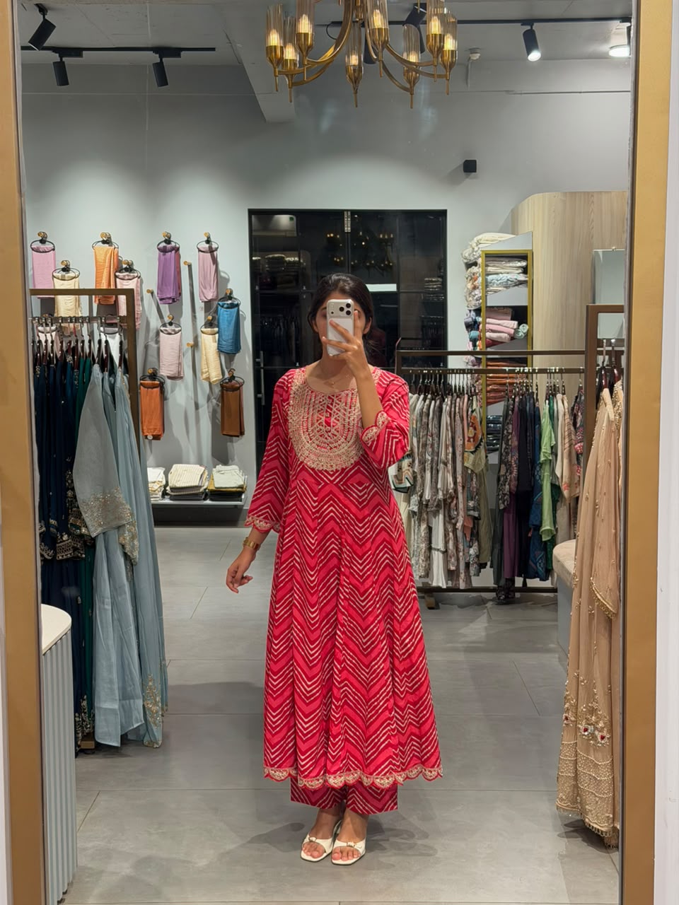 RED PRINT COTTON KURTA SET