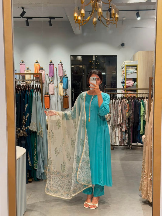 AQUA BLUE MUSLIN SUIT SET