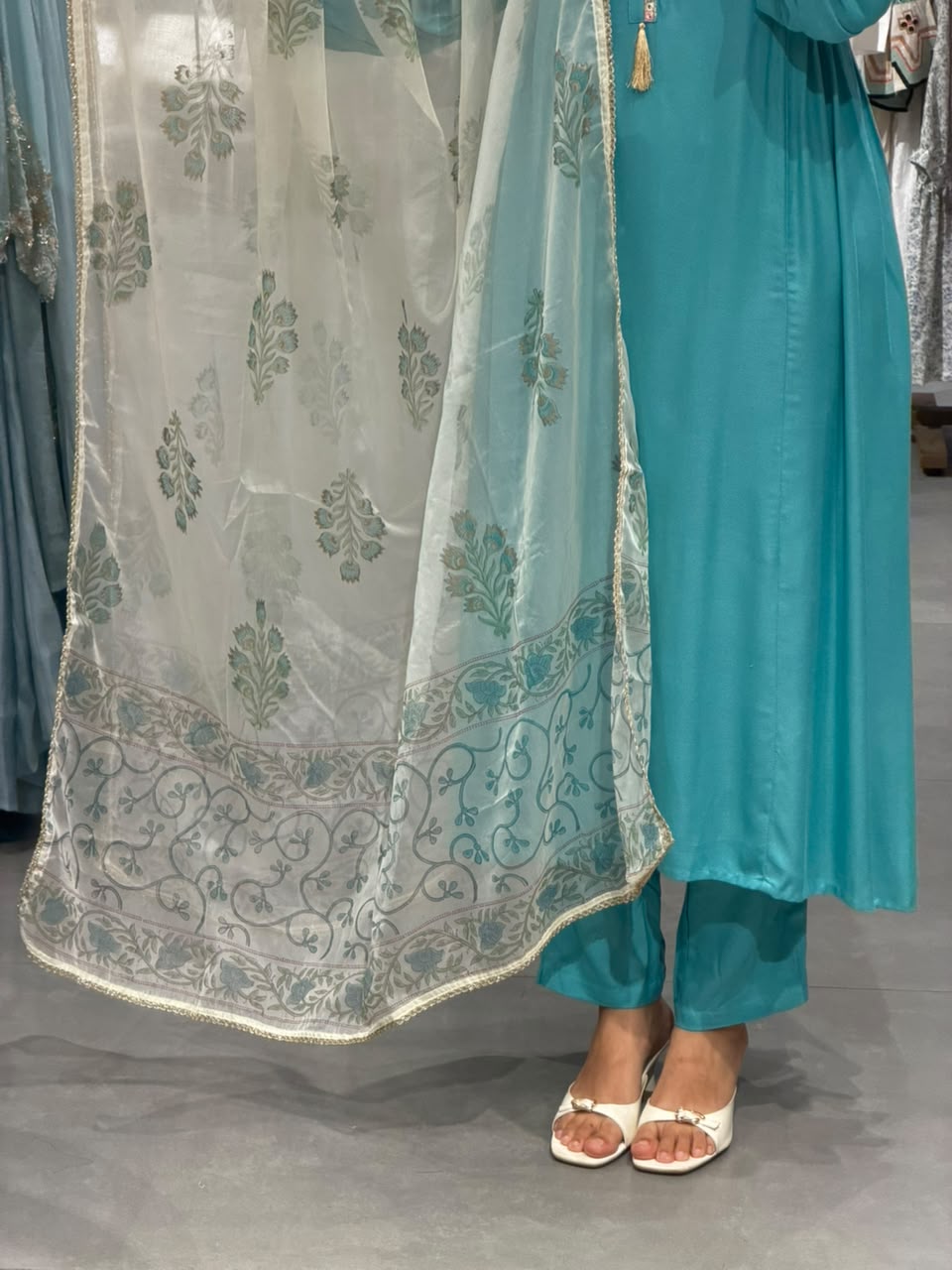 AQUA BLUE MUSLIN SUIT SET