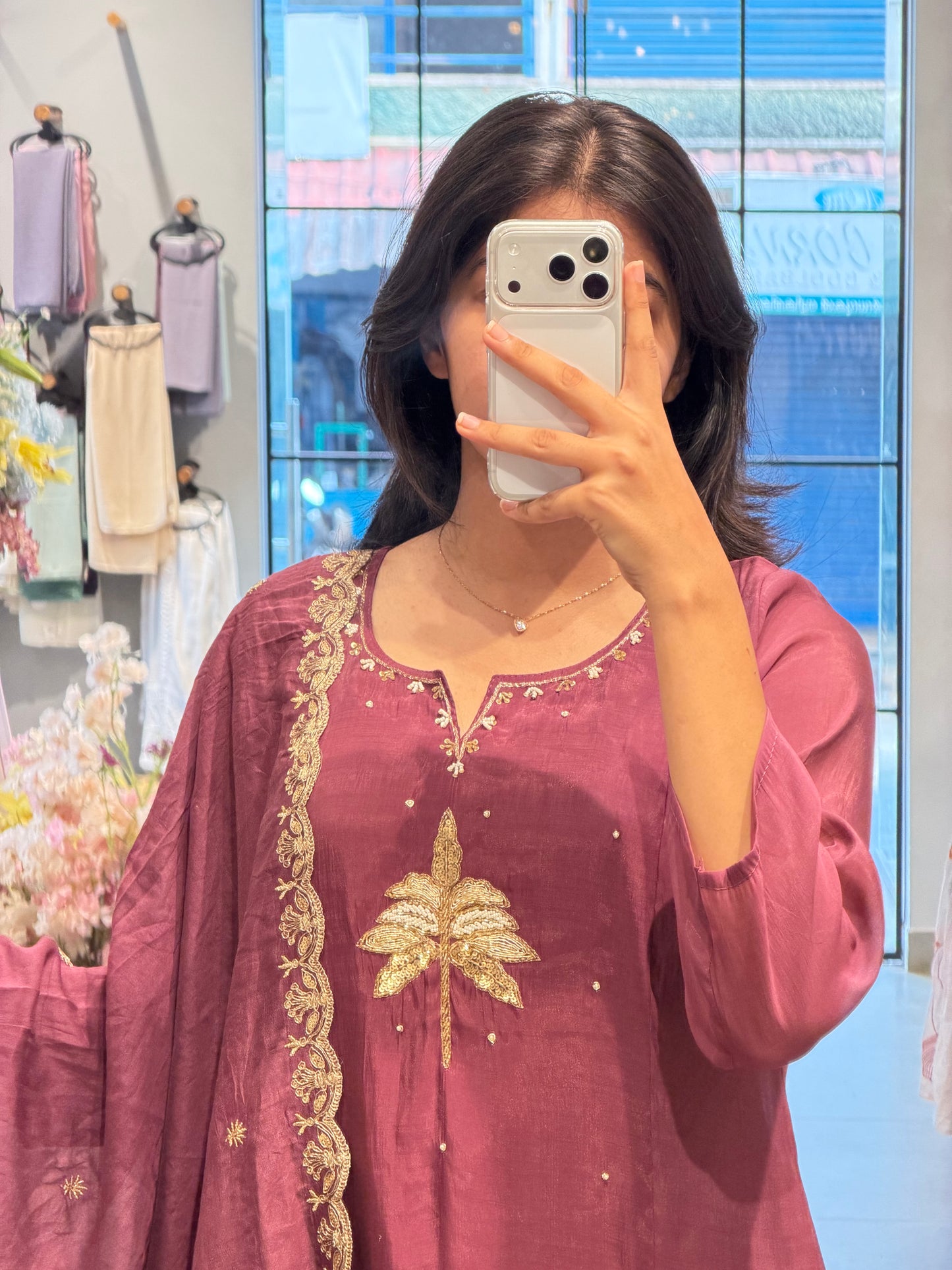 Royal Mauve Chanderi Embroidered Set
