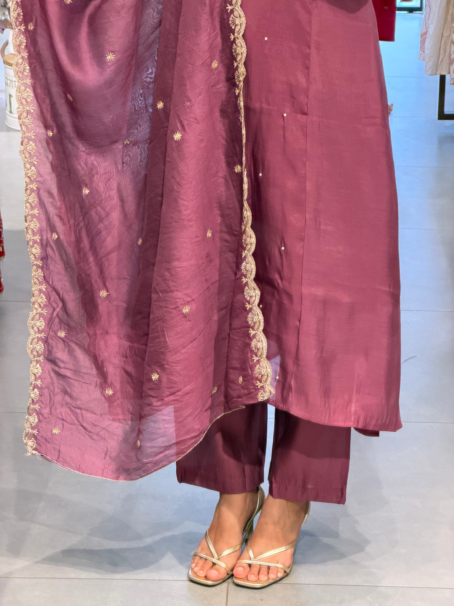 Royal Mauve Chanderi Embroidered Set