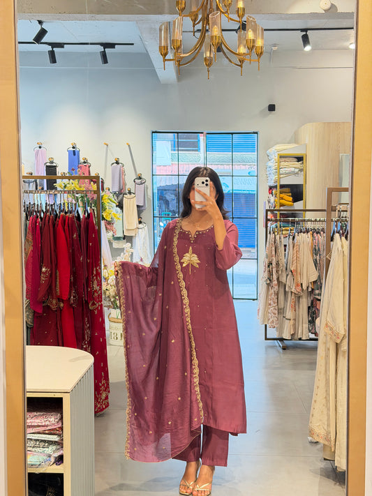 Royal Mauve Chanderi Embroidered Set