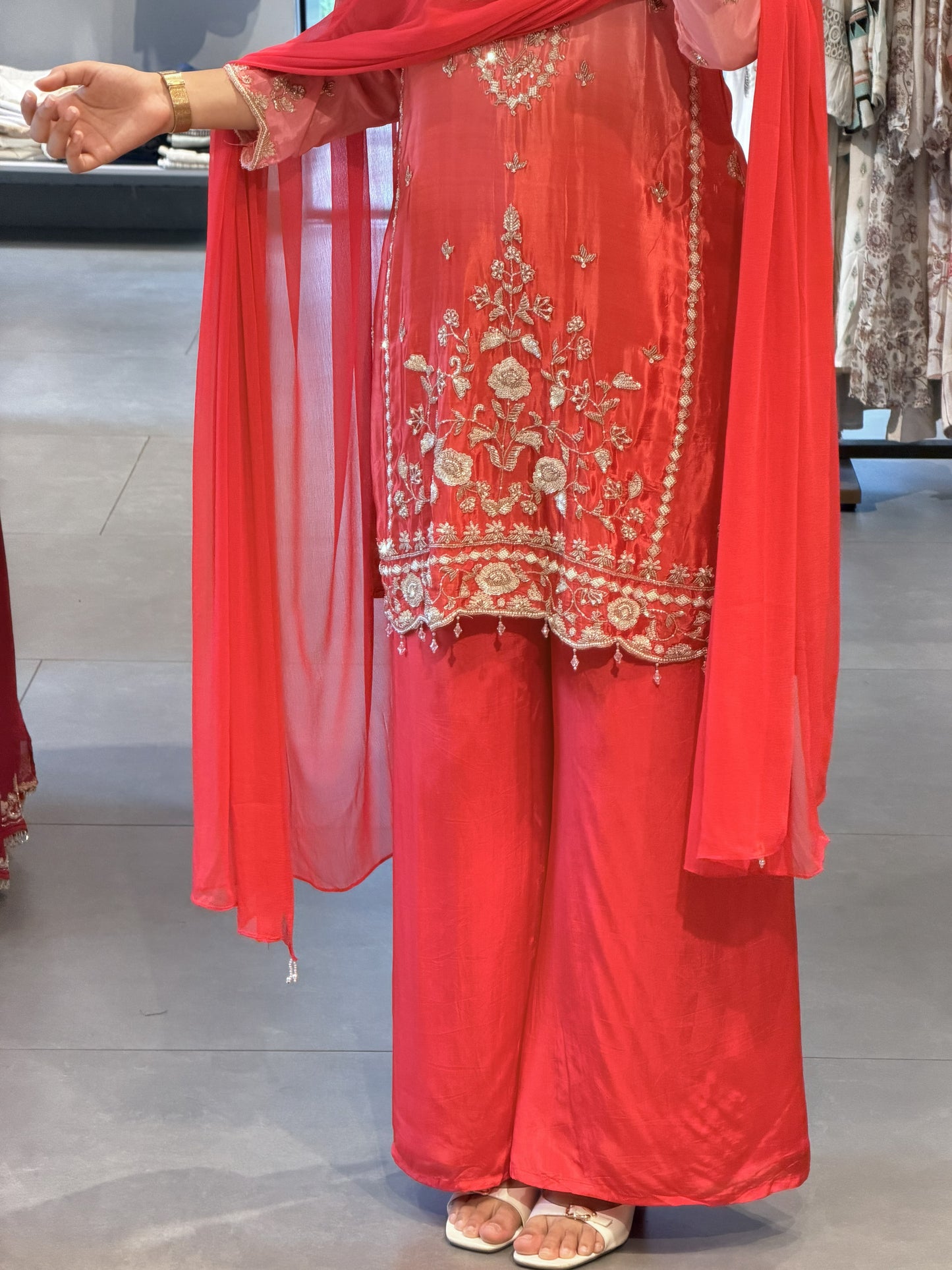 Double Shade Pink & Reddish Orange Uppada Silk Sharara Set
