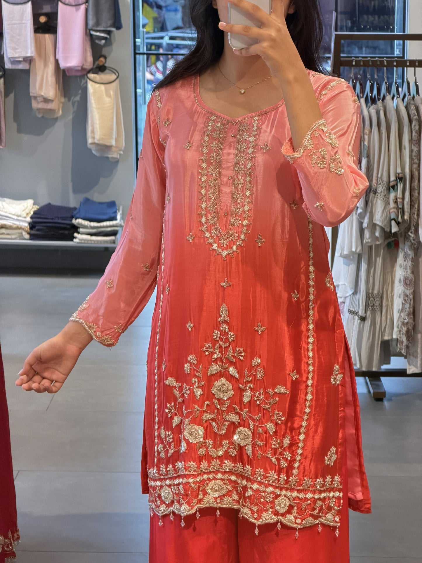 Double Shade Pink & Reddish Orange Uppada Silk Sharara Set
