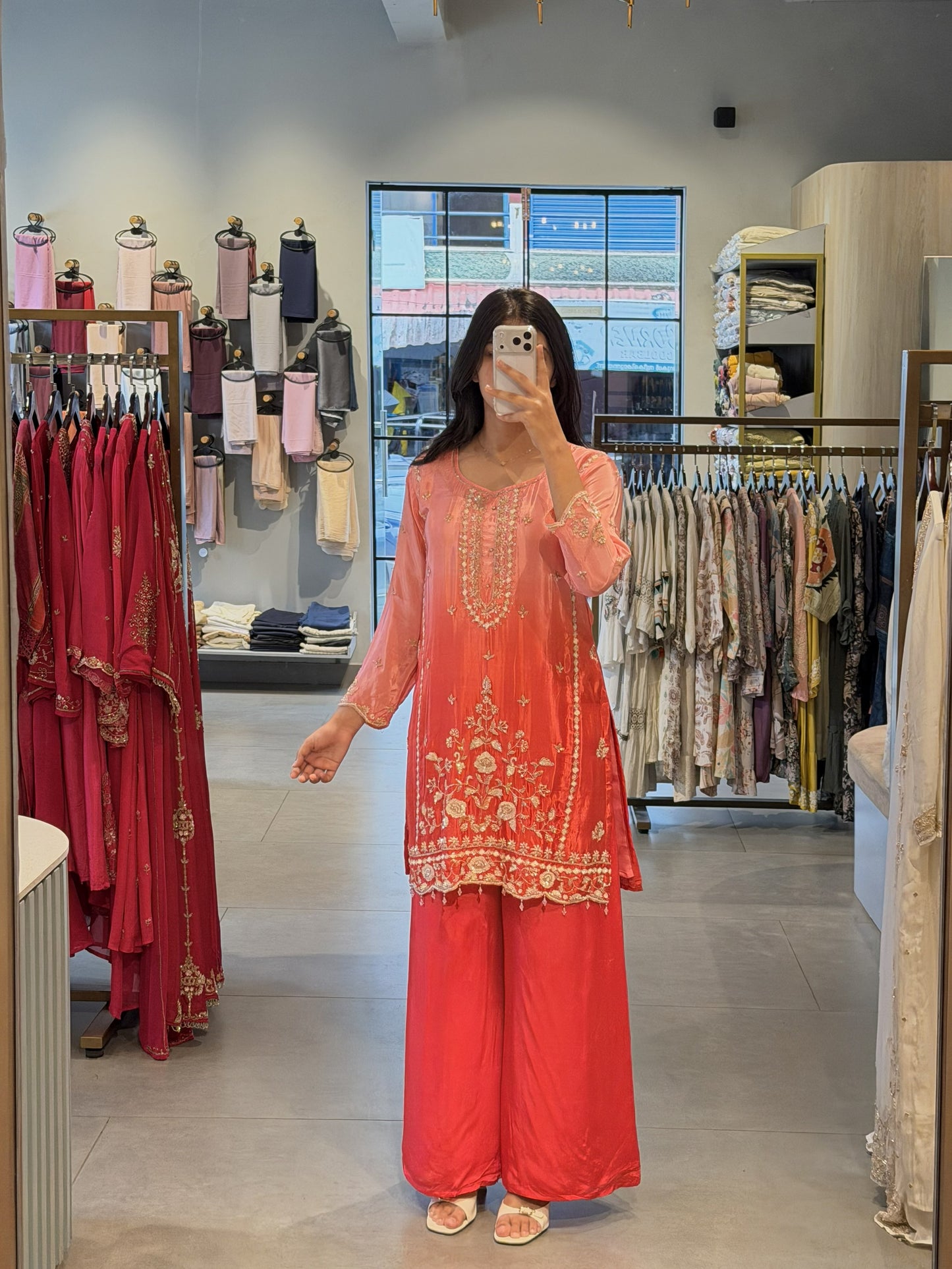 Double Shade Pink & Reddish Orange Uppada Silk Sharara Set