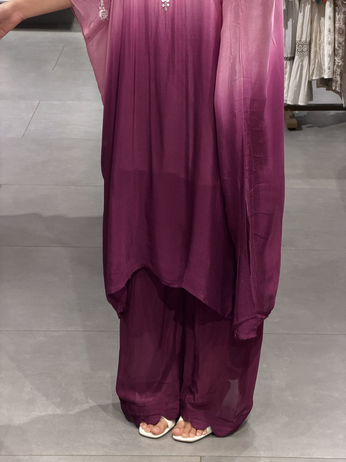 Dual-Tone Chinnon Silk Kaftan Set