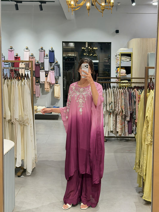 Dual-Tone Chinnon Silk Kaftan Set