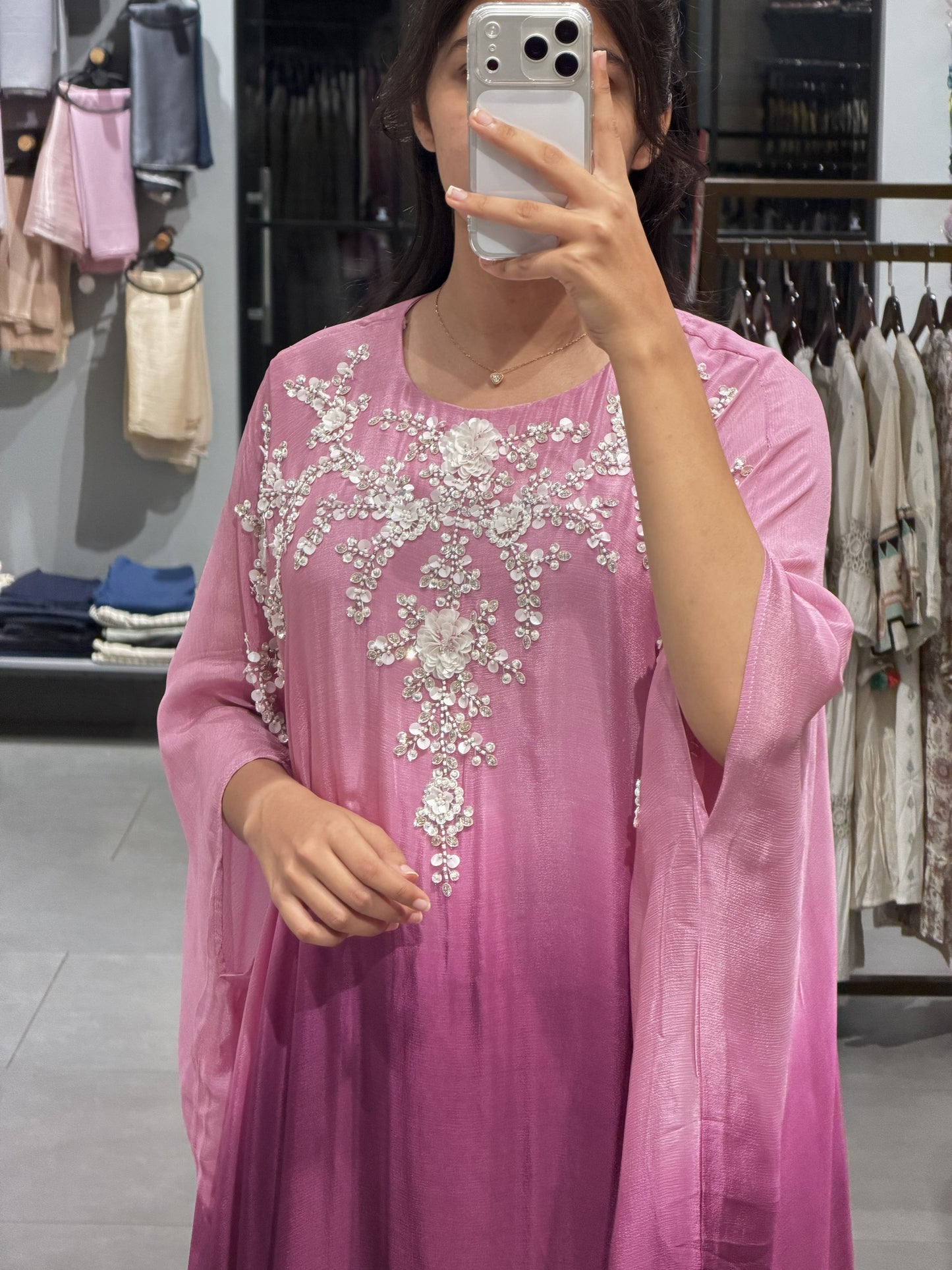 Dual-Tone Chinnon Silk Kaftan Set