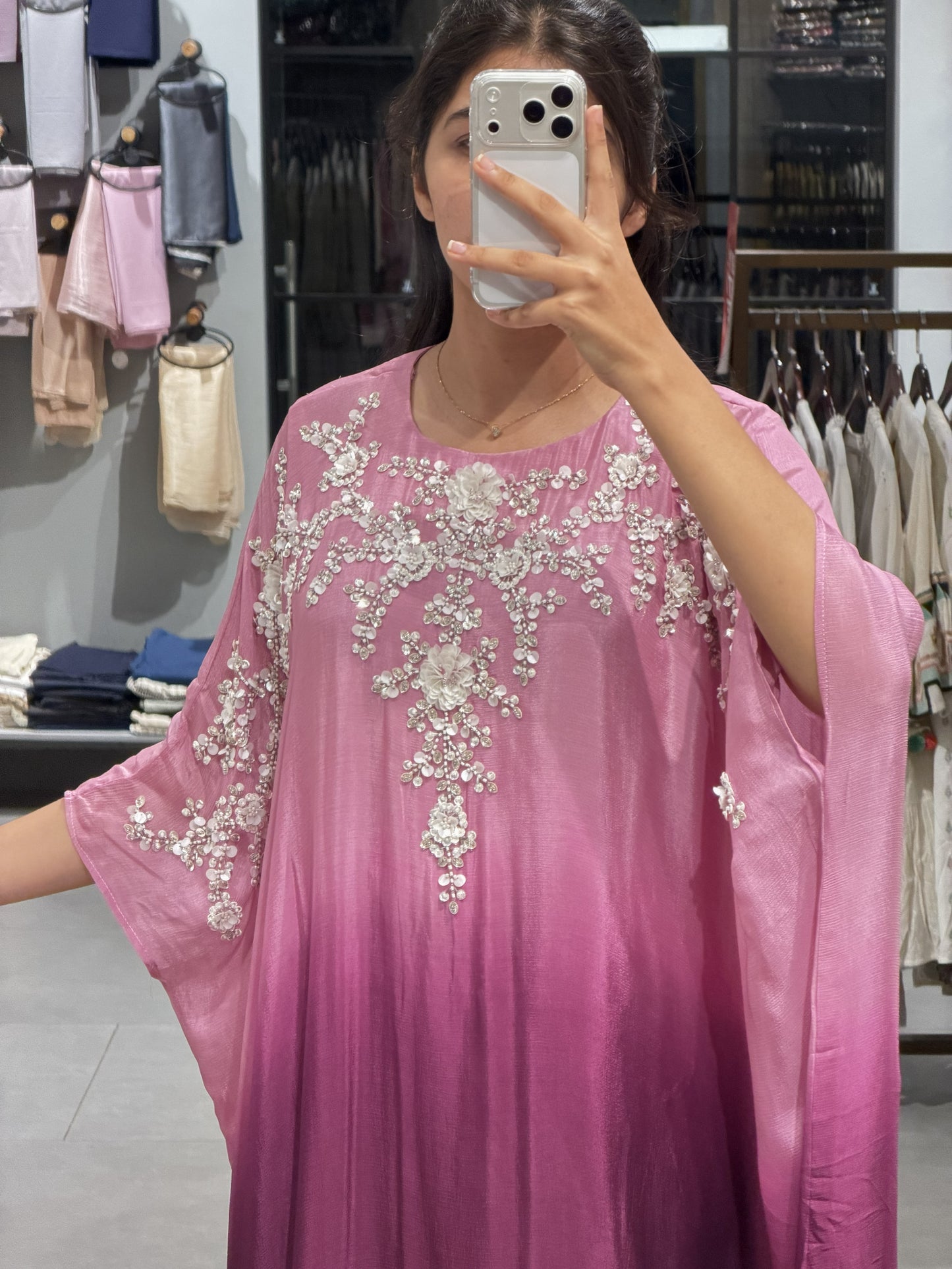 Dual-Tone Chinnon Silk Kaftan Set