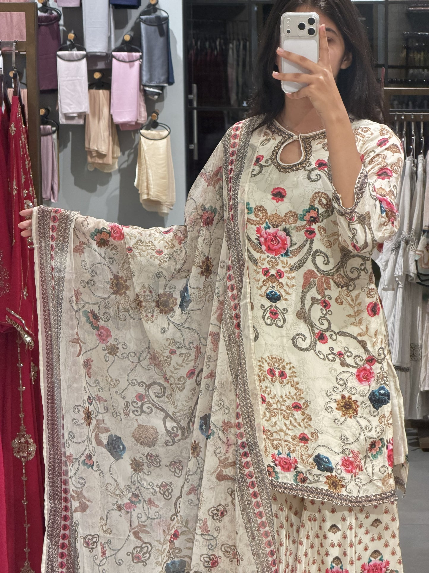 Pakistani Floral Printed Crepe Sharara Set